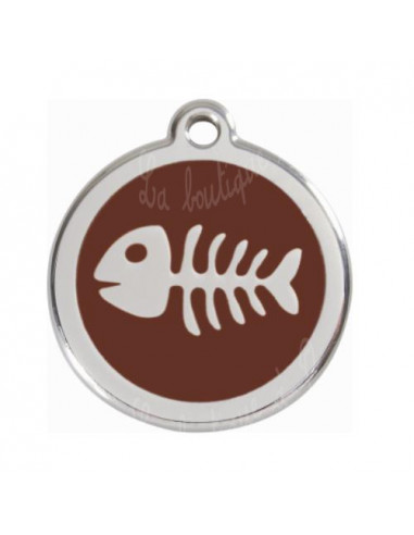 Médaille chat red dingo 2cm, arête de poisson fond marron