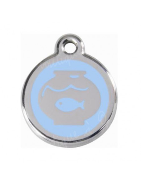Médaille bleu clair pour chat avec bocal à poisson