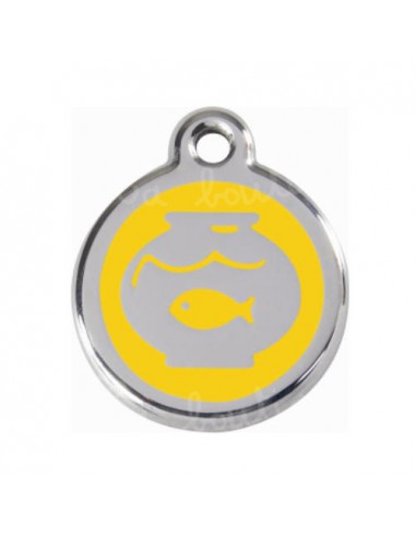 Médaille jaune pour chat avec bocal à poisson