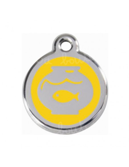 Médaille jaune pour chat avec bocal à poisson