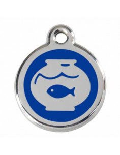 Médaille pour chat bleue avec bocal à poisson