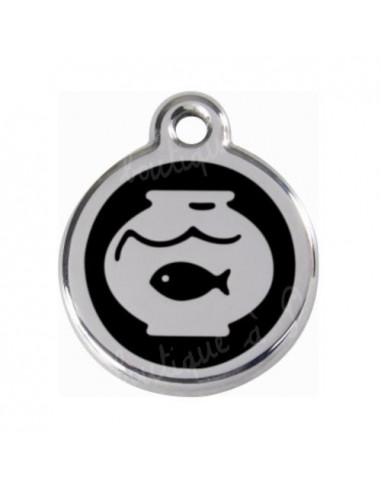 Médaille noire pour chat avec bocal à poisson