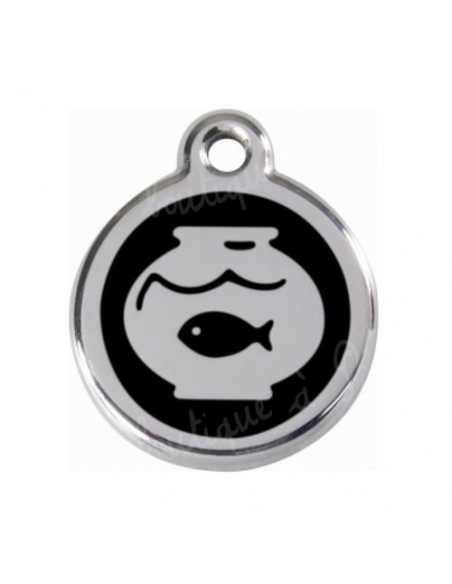 Médaille noire pour chat avec bocal à poisson