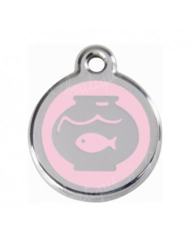 Médaille rose pour chat avec bocal à poisson