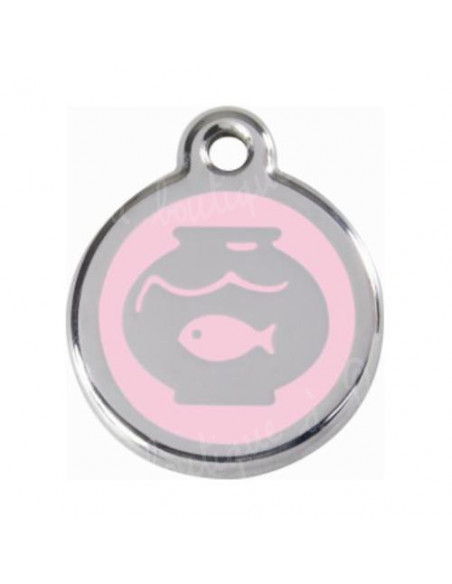 Médaille rose pour chat avec bocal à poisson