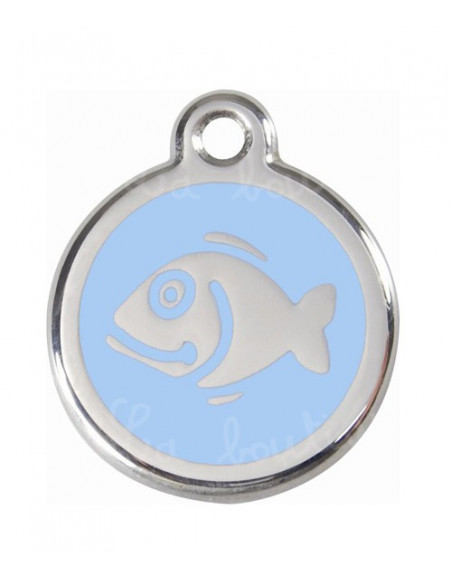 Médaille bleu clair pour chat avec poisson