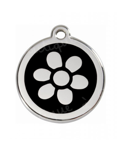 Médaille noire pour chat avec fleur