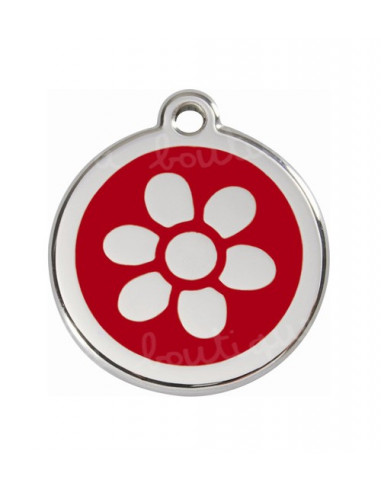 Médaille rouge pour chat avec fleur