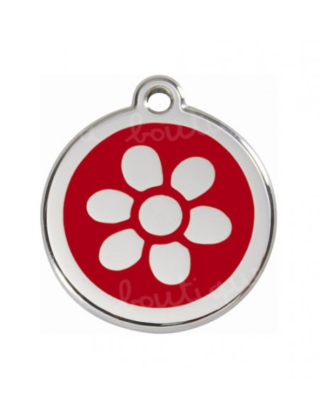 Médaille rouge pour chat avec fleur