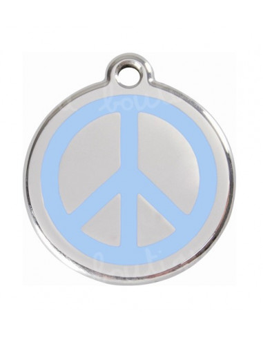 Médaille pour chat avec symbole peace and love bleu clair