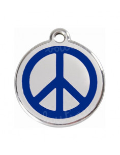 Médaille pour chat avec symbole peace and love bleu