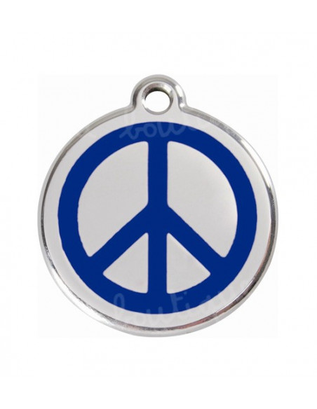 Médaille pour chat avec symbole peace and love bleu