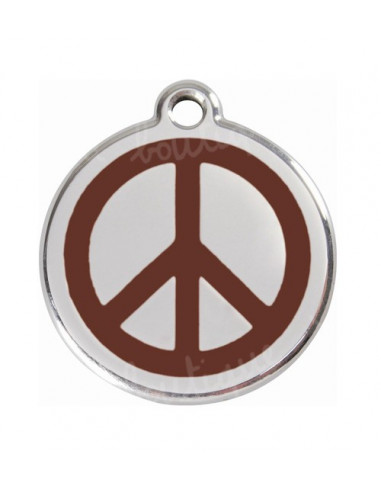Médaille pour chat avec symbole peace and love marron