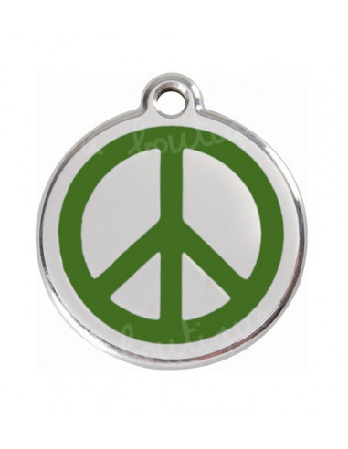 Médaille pour chat avec symbole peace and love vert