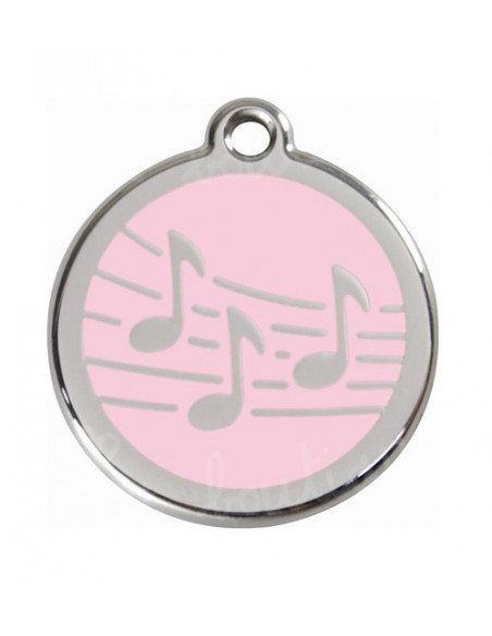 Médaille rose pour chat avec notes de musique
