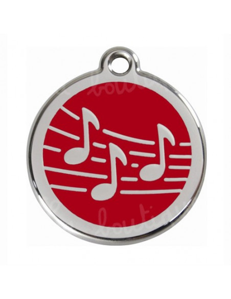 Médaille rouge pour chat avec notes de musique