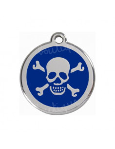 Médaille pour chat Red Dingo tête de mort sur fond bleu 2cm