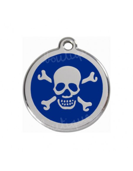 Médaille pour chat Red Dingo tête de mort sur fond bleu 2cm