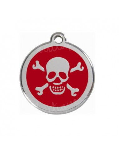 Médaille pour chat Red Dingo tête de mort sur fond rouge 2cm