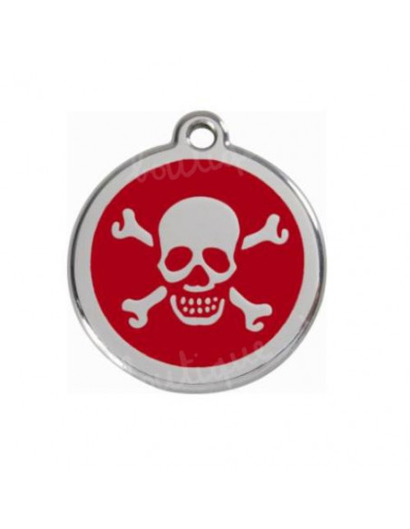 Médaille pour chat Red Dingo tête de mort sur fond rouge 2cm