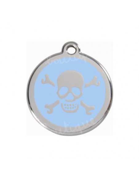 Médaille pour chat Red Dingo tête de mort sur fond bleu clair 2cm