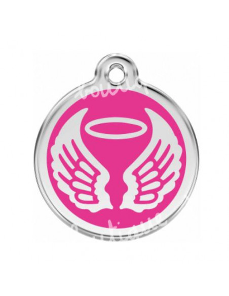 Médaille pendentif Red Dingo rose avec ailes d'ange pour chat