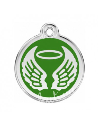 Médaille verte avec ailes d'ange pour chat