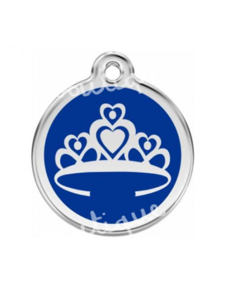 Médaille bleu foncé avec couronne de princesse pour chat
