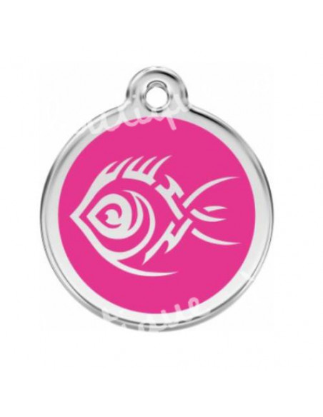 Médaille de 2cm avec poisson motif tribal rose vif pour chat