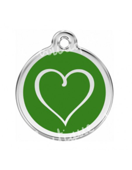 Médaille verte avec cœur tribal pour chat