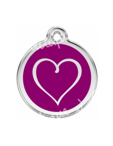 Médaille violette avec cœur tribal pour chat