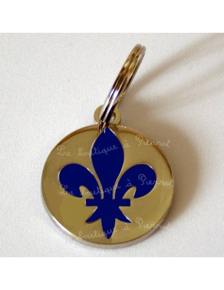 Médaille pour chat avec fleur de lys bleue