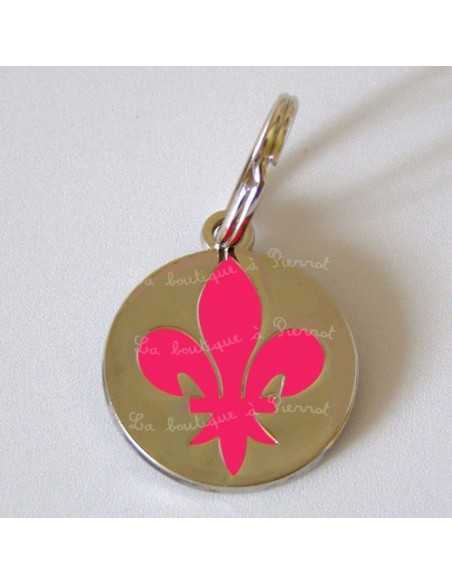 Médaille pour chat avec fleur de lys rose