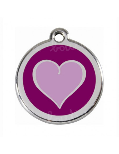 Médaille chat avec cœur sur fond violet
