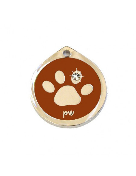Médaille marron forme patte 2cm de chat et strass