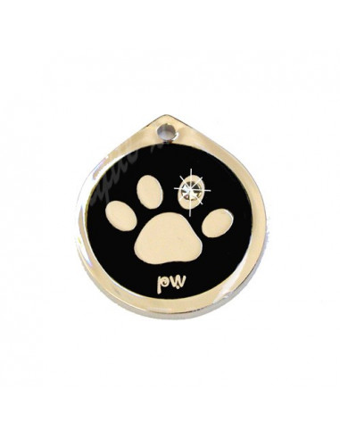 Médaille style ronde noire avec strass pour chat