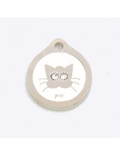 Médaille pour Chat Yeux Strass Blanc