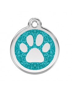Médaille RED DINGO turquoise à paillettes motif patte de chat 2cm