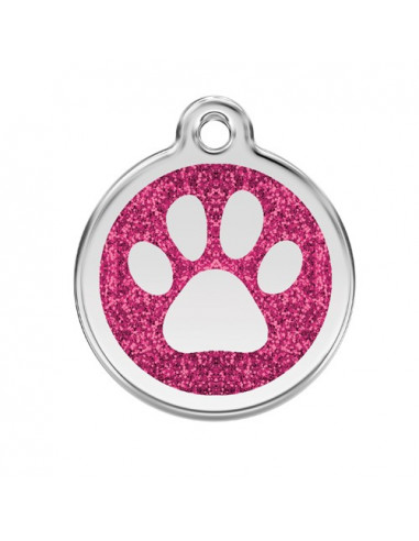 Médaille rose à paillettes avec patte de chat 2cm