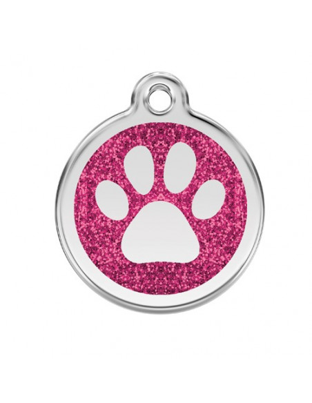 Médaille rose à paillettes avec patte de chat 2cm