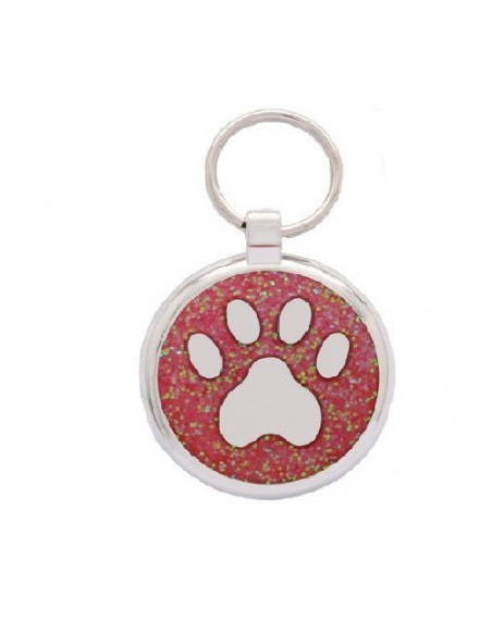 La Boutique à Pierrot - Médaille gravée  pour Chat Patte Pailletée rose 2,5cm