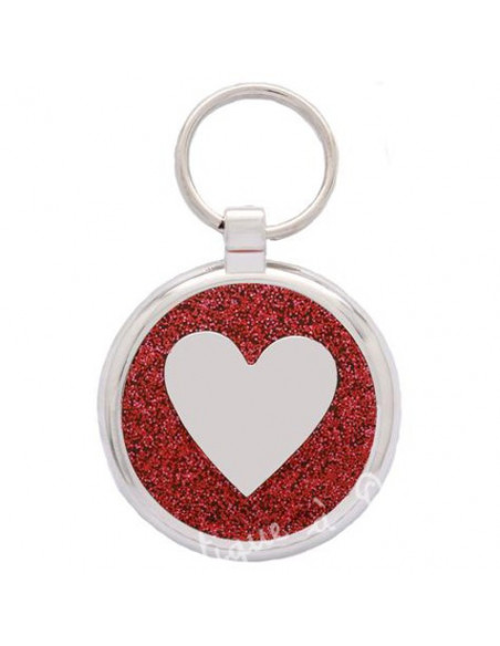 La Boutique à Pierrot  - Médaille pour chat Cœur rouge avec paillettes 2,5cm