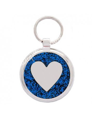 La Boutique à Pierrot  - Médaille pour chat Cœur bleu avec paillettes 2,5cm