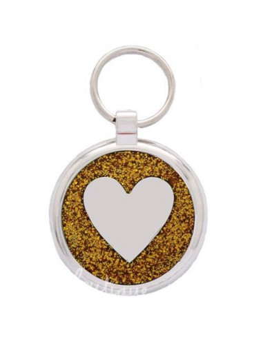 La Boutique à Pierrot  - Médaille pour chat Cœur dorée avec paillettes 2,5cm