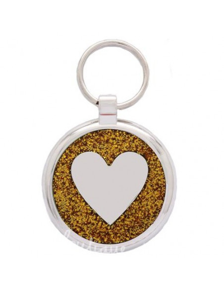 La Boutique à Pierrot  - Médaille pour chat Cœur dorée avec paillettes 2,5cm