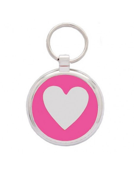 La Boutique à Pierrot - Médaille pour chat motif Coeur en relief rose 2,5cm