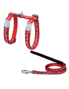 Harnais + laisse pour chat Red Dingo rouge avec pois blancs
