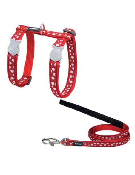 Harnais + laisse pour chat Red Dingo rouge avec pois blancs
