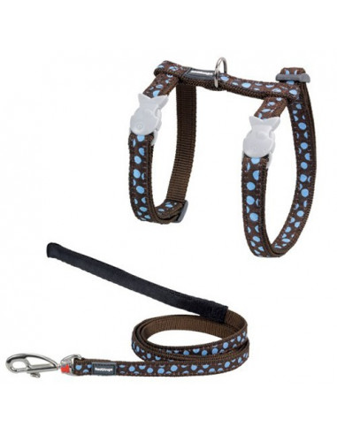 Harnais + laisse pour chat Red Dingo marron avec pois bleus