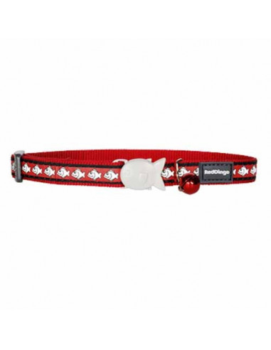 Collier rouge Red Dingo motif poissons bande réfléchissante chat